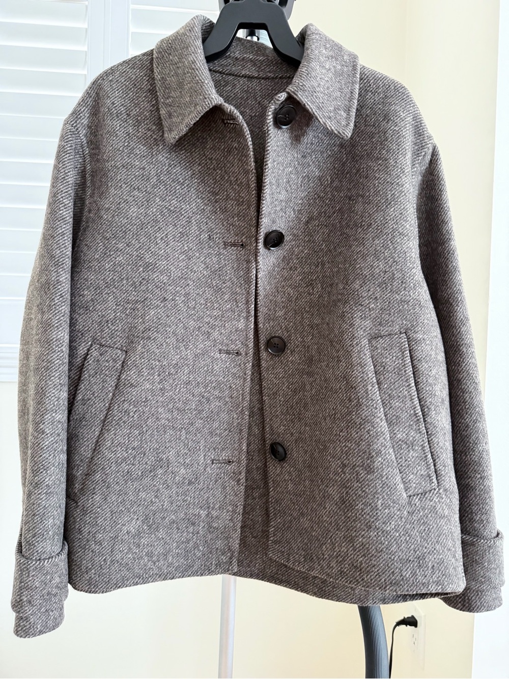 Ina Taupe Herringbone Wool Pea Coat